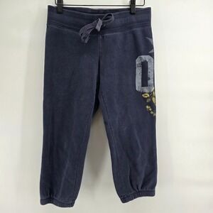 Aerie 28" Crop Sweatpants Joggers Navy Blue Graphic Print Drawstring Waist Y2k